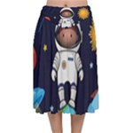 Boy Spaceman Space Rocket Ufo Planets Stars Velvet Flared Midi Skirt