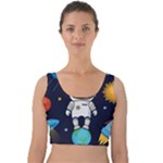 Boy Spaceman Space Rocket Ufo Planets Stars Velvet Crop Top