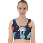 Boy Spaceman Space Rocket Ufo Planets Stars Velvet Racer Back Crop Top