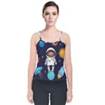 Boy Spaceman Space Rocket Ufo Planets Stars Velvet Spaghetti Strap Top