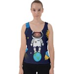 Boy Spaceman Space Rocket Ufo Planets Stars Velvet Tank Top