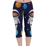Boy Spaceman Space Rocket Ufo Planets Stars Velvet Capri Leggings 