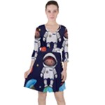 Boy Spaceman Space Rocket Ufo Planets Stars Quarter Sleeve Ruffle Waist Dress