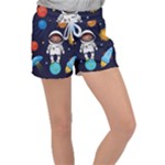 Boy Spaceman Space Rocket Ufo Planets Stars Women s Velour Lounge Shorts