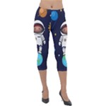 Boy Spaceman Space Rocket Ufo Planets Stars Lightweight Velour Capri Leggings 