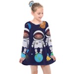 Boy Spaceman Space Rocket Ufo Planets Stars Kids  Long Sleeve Dress