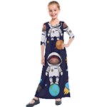 Boy Spaceman Space Rocket Ufo Planets Stars Kids  Quarter Sleeve Maxi Dress