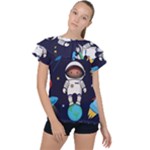 Boy Spaceman Space Rocket Ufo Planets Stars Ruffle Collar Chiffon Blouse