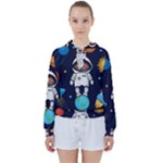 Boy Spaceman Space Rocket Ufo Planets Stars Women s Tie Up Sweat