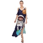 Boy Spaceman Space Rocket Ufo Planets Stars Maxi Chiffon Cover Up Dress