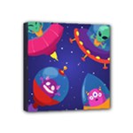 Cartoon Funny Aliens With Ufo Duck Starry Sky Set Mini Canvas 4  x 4  (Stretched)