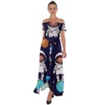 Boy Spaceman Space Rocket Ufo Planets Stars Off Shoulder Open Front Chiffon Dress