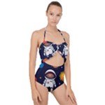 Boy Spaceman Space Rocket Ufo Planets Stars Scallop Top Cut Out Swimsuit
