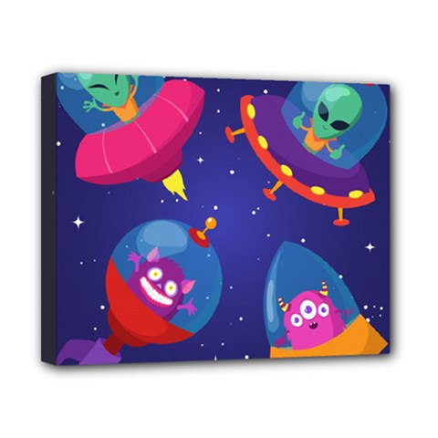Cartoon Funny Aliens With Ufo Duck Starry Sky Set Canvas 10  x 8  (Stretched) from ArtsNow.com
