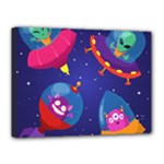 Cartoon Funny Aliens With Ufo Duck Starry Sky Set Canvas 16  x 12  (Stretched)