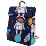 Boy Spaceman Space Rocket Ufo Planets Stars Flap Top Backpack