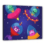 Cartoon Funny Aliens With Ufo Duck Starry Sky Set Canvas 24  x 20  (Stretched)