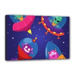 Cartoon Funny Aliens With Ufo Duck Starry Sky Set Canvas 18  x 12  (Stretched)