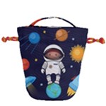 Boy Spaceman Space Rocket Ufo Planets Stars Drawstring Bucket Bag