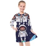 Boy Spaceman Space Rocket Ufo Planets Stars Kids  Quarter Sleeve Shirt Dress