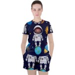 Boy Spaceman Space Rocket Ufo Planets Stars Women s T-Shirt and Shorts Set