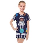 Boy Spaceman Space Rocket Ufo Planets Stars Kids  Mesh T-Shirt and Shorts Set