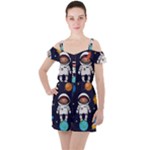 Boy Spaceman Space Rocket Ufo Planets Stars Ruffle Cut Out Chiffon Playsuit