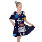 Boy Spaceman Space Rocket Ufo Planets Stars Kids  Shoulder Cutout Chiffon Dress