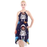 Boy Spaceman Space Rocket Ufo Planets Stars High-Low Halter Chiffon Dress 