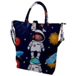 Boy Spaceman Space Rocket Ufo Planets Stars Buckle Top Tote Bag