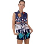 Boy Spaceman Space Rocket Ufo Planets Stars Sleeveless Chiffon Button Shirt