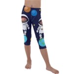 Boy Spaceman Space Rocket Ufo Planets Stars Kids  Lightweight Velour Capri Leggings 