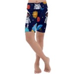 Boy Spaceman Space Rocket Ufo Planets Stars Kids  Lightweight Velour Cropped Yoga Leggings