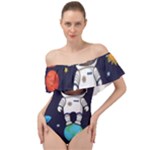 Boy Spaceman Space Rocket Ufo Planets Stars Off Shoulder Velour Bodysuit 