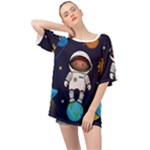 Boy Spaceman Space Rocket Ufo Planets Stars Oversized Chiffon Top