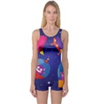 Cartoon Funny Aliens With Ufo Duck Starry Sky Set One Piece Boyleg Swimsuit