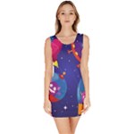 Cartoon Funny Aliens With Ufo Duck Starry Sky Set Bodycon Dress