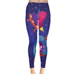 Cartoon Funny Aliens With Ufo Duck Starry Sky Set Everyday Leggings 