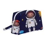 Boy Spaceman Space Rocket Ufo Planets Stars Wristlet Pouch Bag (Medium)
