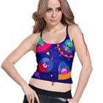 Cartoon Funny Aliens With Ufo Duck Starry Sky Set Spaghetti Strap Bra Top
