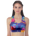 Cartoon Funny Aliens With Ufo Duck Starry Sky Set Fitness Sports Bra