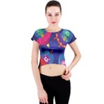 Cartoon Funny Aliens With Ufo Duck Starry Sky Set Crew Neck Crop Top