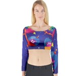Cartoon Funny Aliens With Ufo Duck Starry Sky Set Long Sleeve Crop Top
