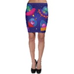 Cartoon Funny Aliens With Ufo Duck Starry Sky Set Bodycon Skirt