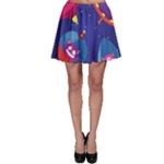 Cartoon Funny Aliens With Ufo Duck Starry Sky Set Skater Skirt