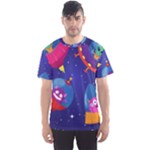 Cartoon Funny Aliens With Ufo Duck Starry Sky Set Men s Sport Mesh T-Shirt