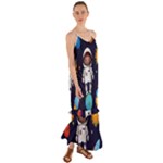 Boy Spaceman Space Rocket Ufo Planets Stars Cami Maxi Ruffle Chiffon Dress