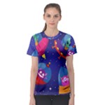 Cartoon Funny Aliens With Ufo Duck Starry Sky Set Women s Sport Mesh T-Shirt