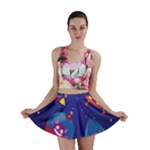 Cartoon Funny Aliens With Ufo Duck Starry Sky Set Mini Skirt
