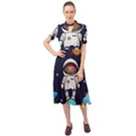 Boy Spaceman Space Rocket Ufo Planets Stars Keyhole Neckline Chiffon Dress